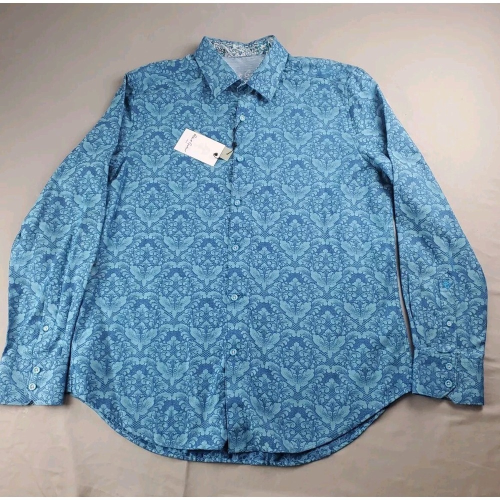 Robert Graham Bayview Shirt Mens Large Blue Floral Classic Fit  Flip Cuff New